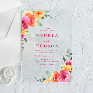 Invitaciones Acrílicas Boda floral de verano audaz y vibrante