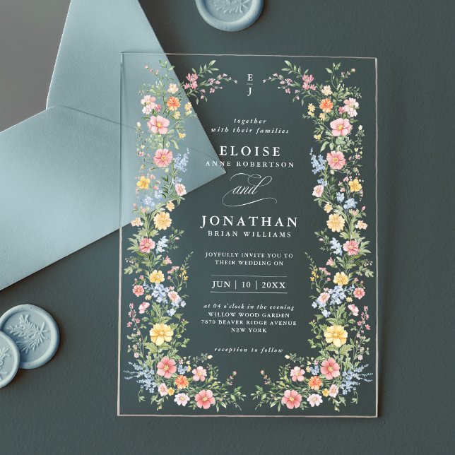 Invitaciones Acrílicas Boda floral del Jardín de primavera del Pastel sua (Soft Pastel Ornate Spring Garden Floral Wedding acrylic invitation.)