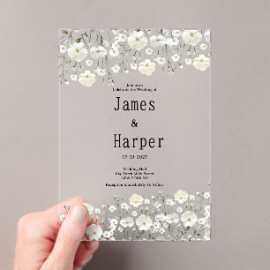 Invitaciones Acrílicas Boda floral delicado con menta de marfil botánico