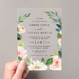 Invitaciones Acrílicas Boda floral elegante acuarela rosa oro