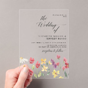 Invitaciones Acrílicas Boda Floral Elegante Boho Summer Wildflowers