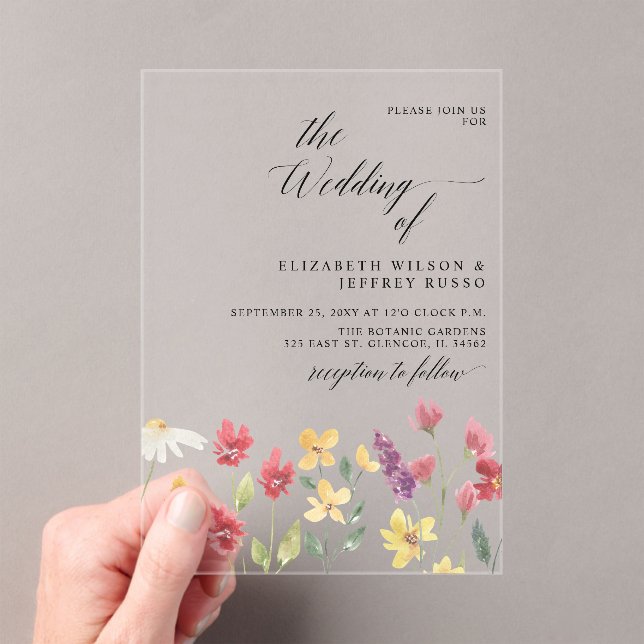 Invitaciones Acrílicas Boda Floral Elegante Boho Summer Wildflowers (Insitu (portátil))
