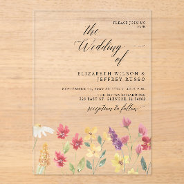 Invitaciones Acrílicas Boda Floral Elegante Boho Summer Wildflowers