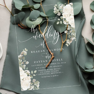 Invitaciones Acrílicas Boda floral elegante con guión chic marfil y salvi