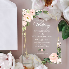 Invitaciones Acrílicas Boda floral elegante con rubor rosa