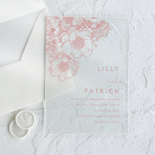 Invitaciones Acrílicas Boda floral elegante con tonos rosados