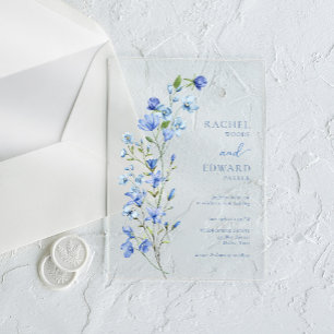 Invitaciones Acrílicas Boda floral elegante de color azul polvoriento
