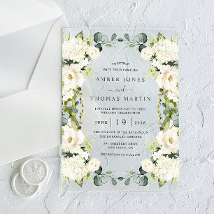 Invitaciones Acrílicas Boda floral elegante de marfil transparente