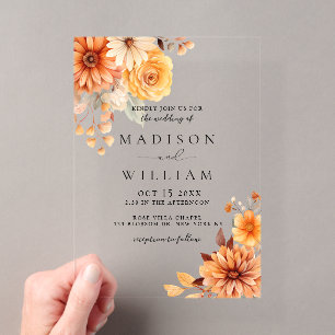 Invitaciones Acrílicas Boda floral elegante de margaritas de otoño