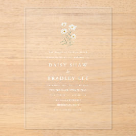 Invitaciones Acrílicas Boda floral elegante minimalista de margaritas
