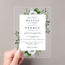 Invitaciones Acrílicas Boda floral elegante moderna verde oliva