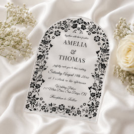 Invitaciones Acrílicas Boda floral elegante negro