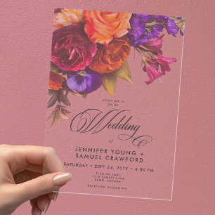 Invitaciones Acrílicas Boda floral elegante transparente vibrante y tempe
