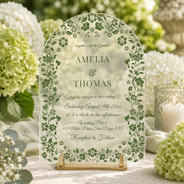 Invitaciones Acrílicas Boda floral elegante verde cítrico
