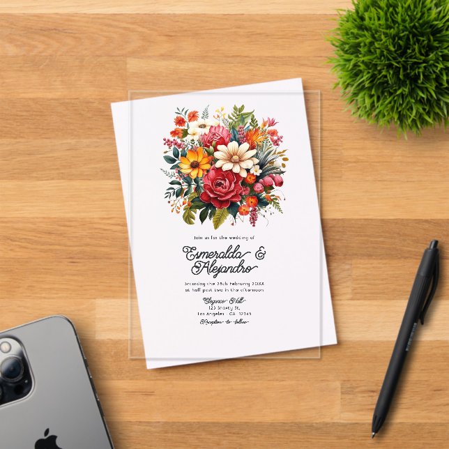 Invitaciones Acrílicas Boda Floral Fiesta Mexicana Transparente (Insitu (Tarjeta de Invitación))