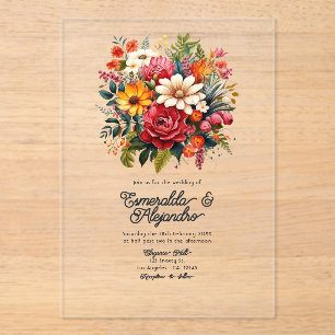 Invitaciones Acrílicas Boda Floral Fiesta Mexicana Transparente