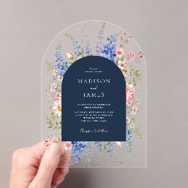 Invitaciones Acrílicas Boda floral floral azul marino