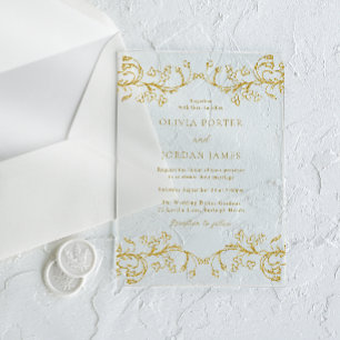 Invitaciones Acrílicas Boda floral Gold Vintage Moderno Elegance