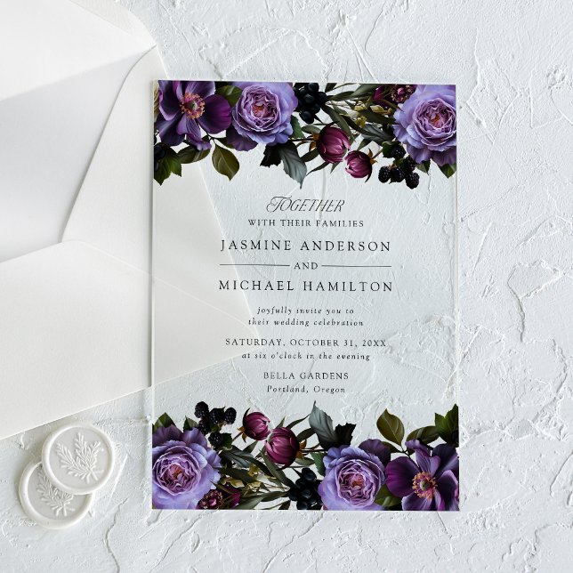 Invitaciones Acrílicas Boda floral gótica temperamental (Subido por el creador)