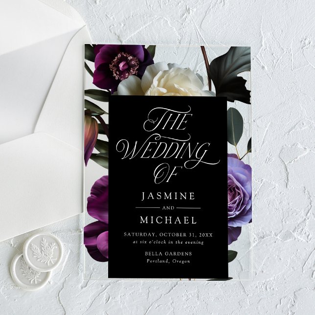 Invitaciones Acrílicas Boda floral gótica temperamental (Subido por el creador)
