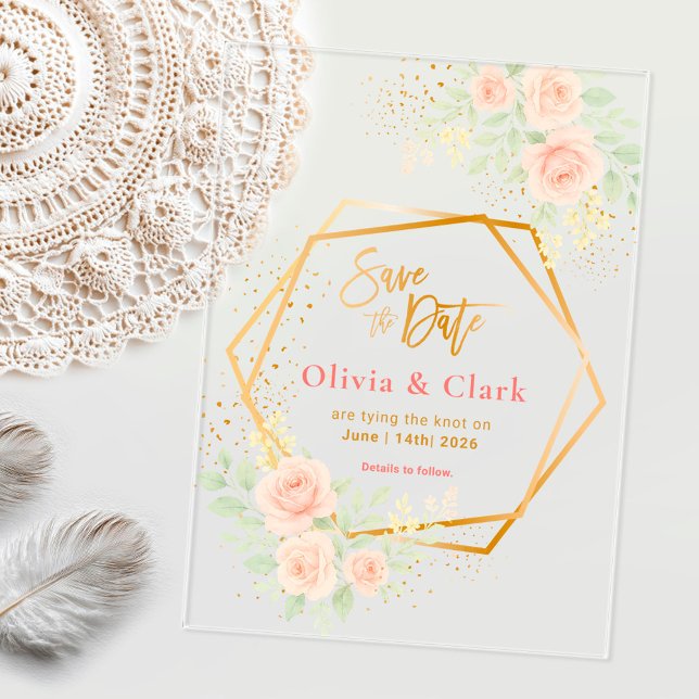 Invitaciones Acrílicas Boda floral Guardar la fecha (Subido por el creador)