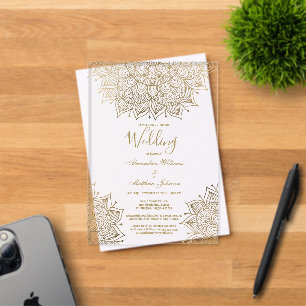 Invitaciones Acrílicas Boda floral mandala elegante oro blanco Chic