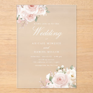 Invitaciones Acrílicas Boda floral maravillosa rubor divino