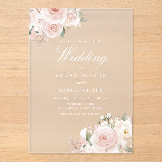 Invitaciones Acrílicas Boda floral maravillosa rubor divino