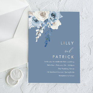 Invitaciones Acrílicas Boda floral moderna de azul polvoriento y blanco