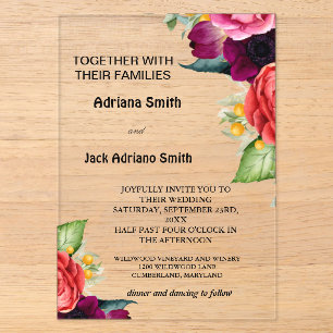 Invitaciones Acrílicas Boda floral moderna lujosa