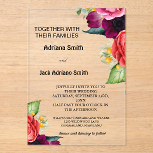 Invitaciones Acrílicas Boda floral moderno de lujo