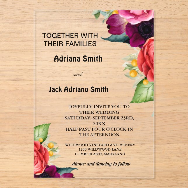 Invitaciones Acrílicas Boda floral moderno de lujo (Anverso)
