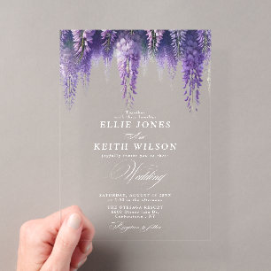 Invitaciones Acrílicas Boda Floral Morada Transparente Caprichosa