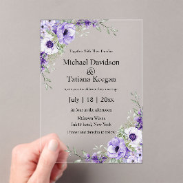 Invitaciones Acrílicas boda floral morado de acuarela moderna y elegante