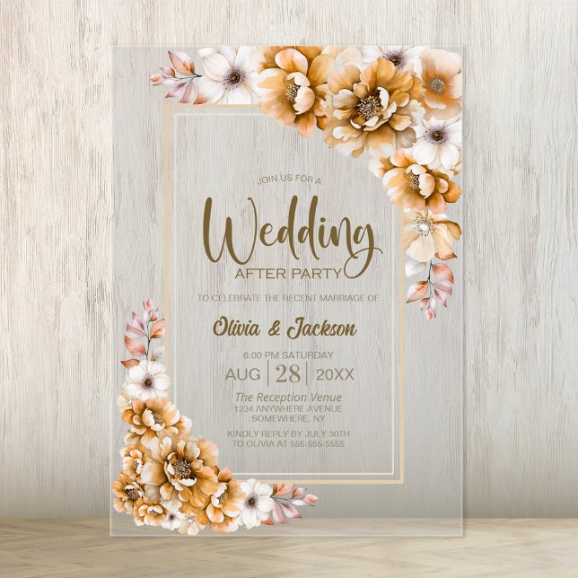 Invitaciones Acrílicas Boda Floral naranja Después Del Fiesta (Subido por el creador)