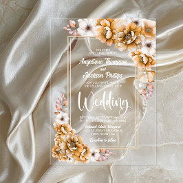 Invitaciones Acrílicas Boda floral Naranja moderno