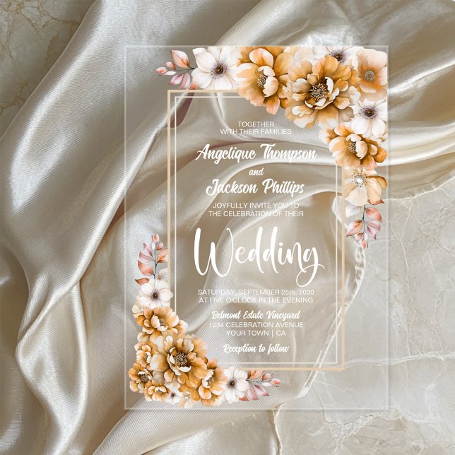 Invitaciones Acrílicas Boda floral Naranja moderno (Subido por el creador)
