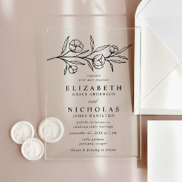Invitaciones Acrílicas Boda floral negra esbozada