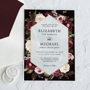 Invitaciones Acrílicas Boda floral oscura romántica y sombría