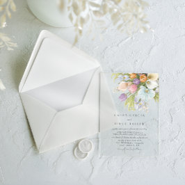 Invitaciones Acrílicas Boda floral pastel acuarela