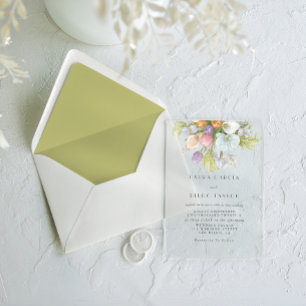 Invitaciones Acrílicas Boda Floral Pastel de Verano