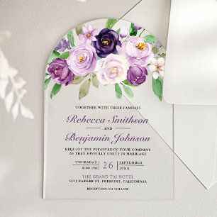 Invitaciones Acrílicas Boda floral púrpura rústica