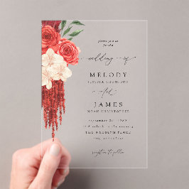 Invitaciones Acrílicas Boda Floral Roja V2