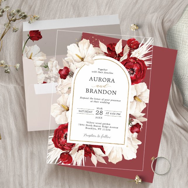Invitaciones Acrílicas Boda floral rojo y blanco ruby (Subido por el creador)