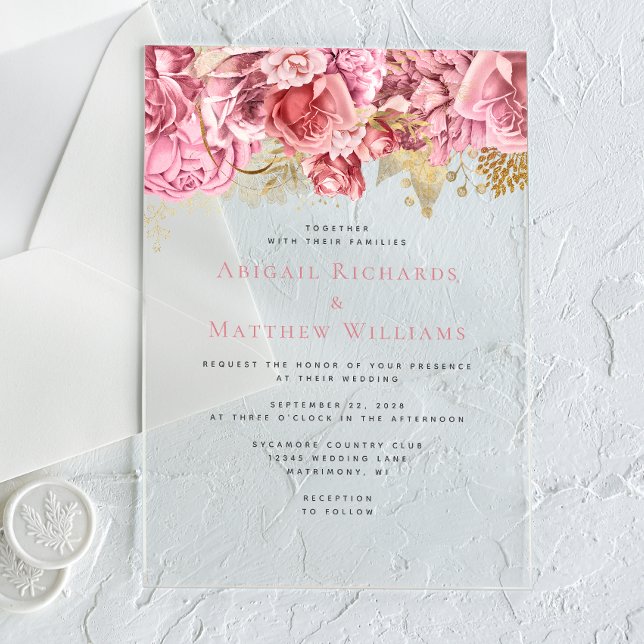 Invitaciones Acrílicas Boda floral romano de oro rosado (Subido por el creador)