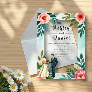Invitaciones Acrílicas Boda Floral Romántica Bride Y Groom Watercolor