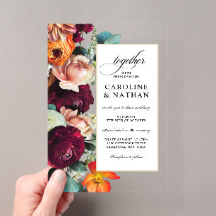 Invitaciones Acrílicas Boda floral romántica de otoño fresco