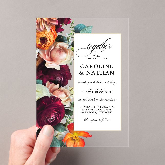 Invitaciones Acrílicas Boda floral romántico de otoño fresco (Insitu (portátil))