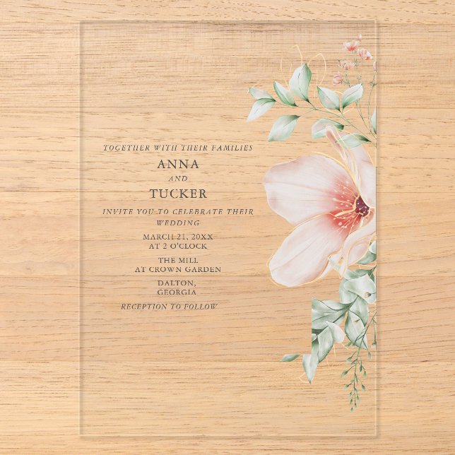 Invitaciones Acrílicas Boda Floral Rosa (Anverso)