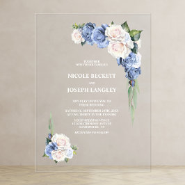 Invitaciones Acrílicas Boda floral rosa azul y blanco